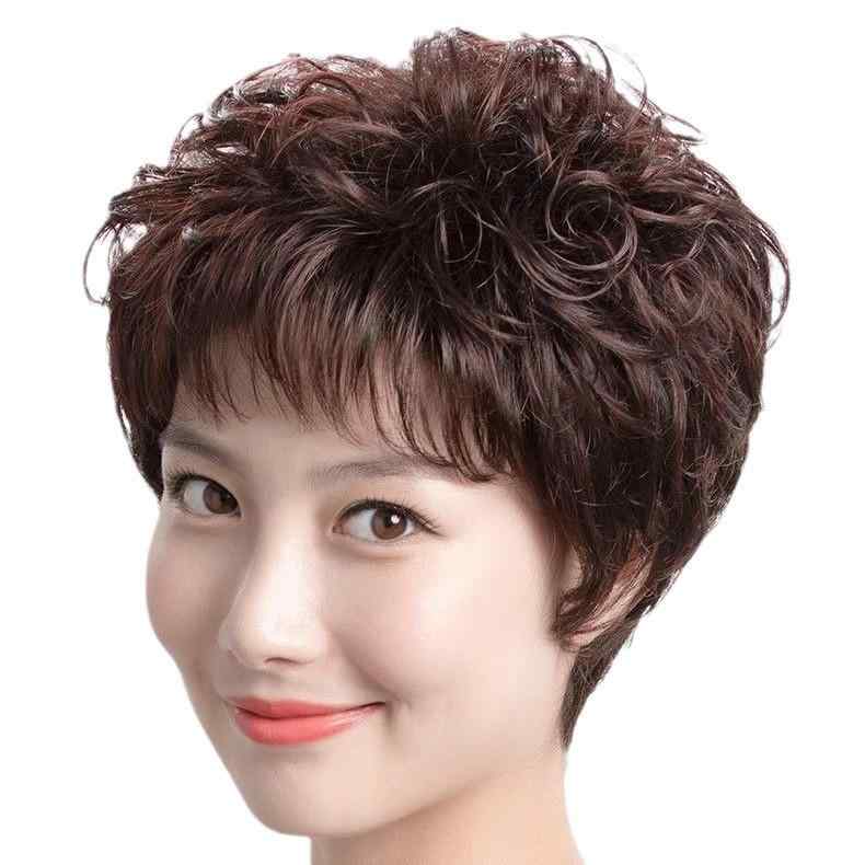 ウィッグ レディース 女性用 ショートヘア カール フルウィッグ 自然 中高年 母 ミセス おしゃれ 真人髪 医療用 普段使い 装着簡単