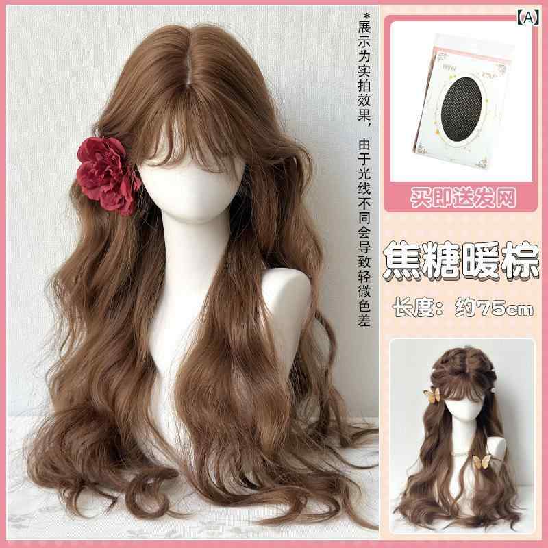 ウィッグ レディース ロング 焦糖暖棕色 ゆるふわ巻き髪 日常 自然 フルウィッグ 耐熱 高温絲 巻き髪 ..