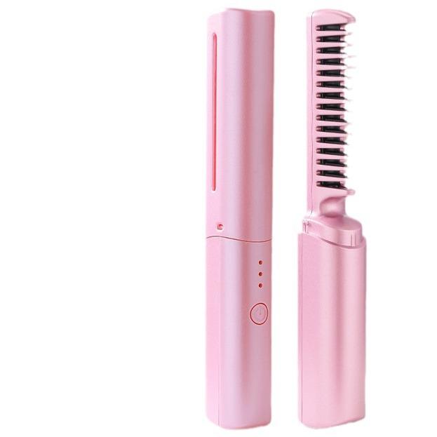 ヘアブラシ ミニ ストレートアイロン コードレス 2way 携帯用 ヘアーアイロン マイナスイオン 電気石セ..