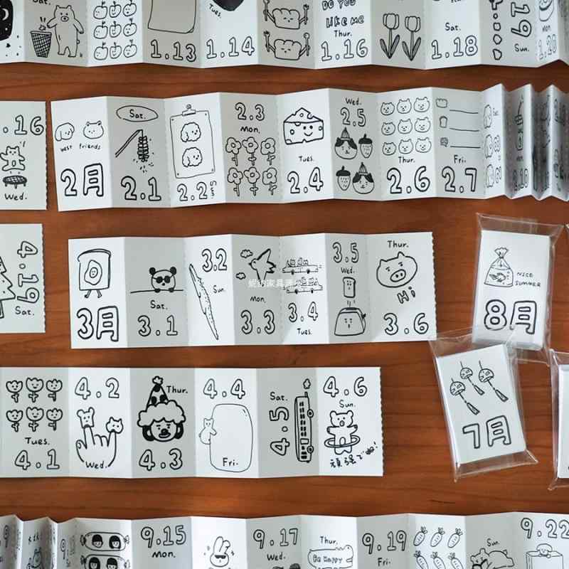 カレンダー ミニ 手帳 日付 韓国風 カートゥーン スタイル シンプル