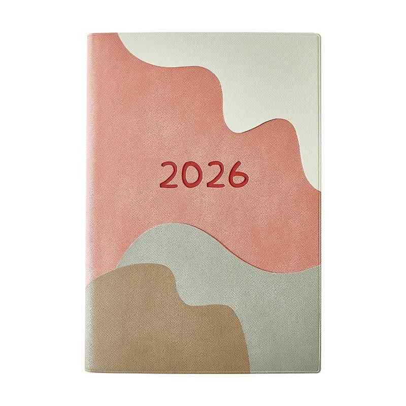 ノート レディース スケジュール帳 2026年 日記 月間 週間 仕事計画 タスク管理 PUレザー ピンク系 海岸柄