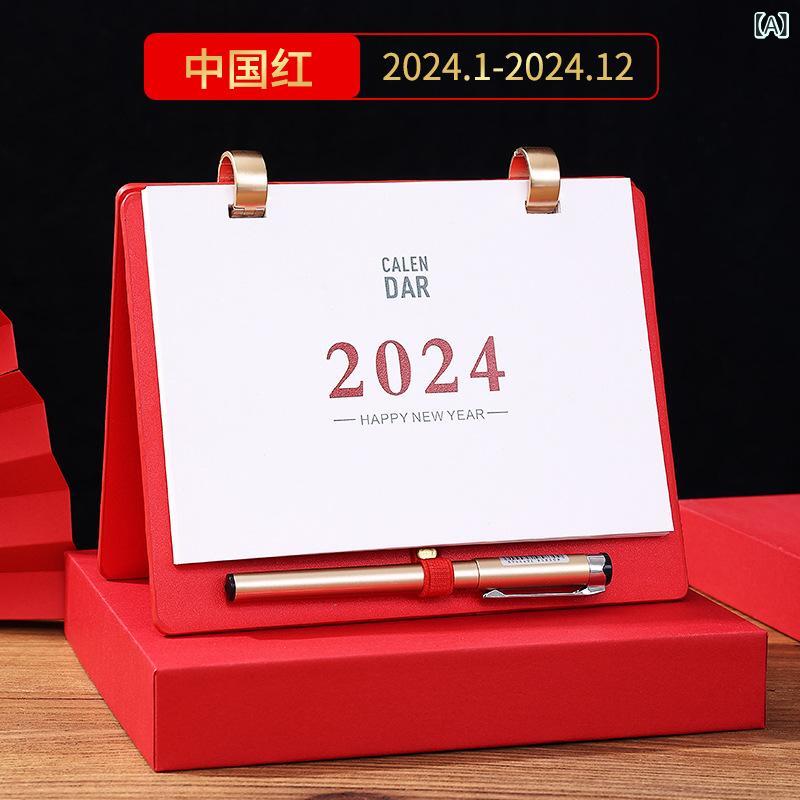 カレンダー 2026年版 レザー調 デスクカレンダー 卓上カレンダー オフィス用品 スケジュール帳 ビジネス手帳 精美なギフトボックス付き 中国赤 【精美礼盒+...