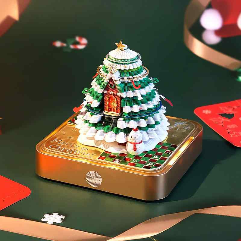 クリスマス 3D 立体 ペーパー 彫刻 カレンダー メモ帳 クリスマスツリー ハウス ギフト デスクトップ オフィス 家庭用 金底 銀底 赤色 青色 ピンク 緑...