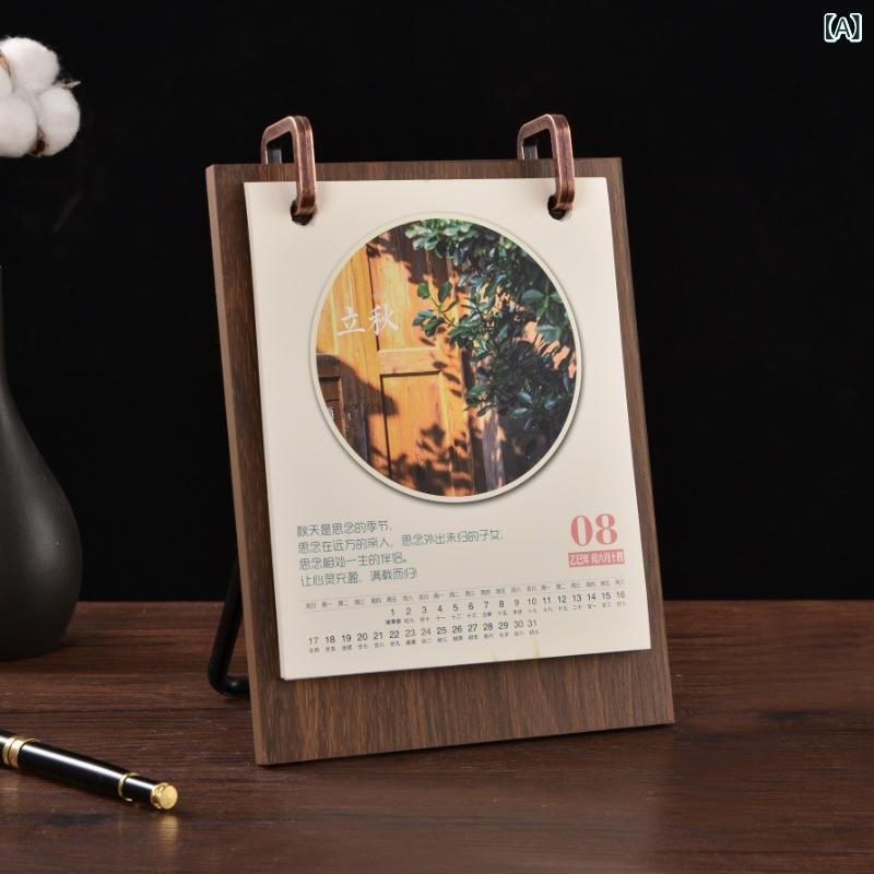 カレンダー 実木 写真立て 卓上 企業向け 販促品 シンプル 原木 黒桃木色 胡桃木 ビーチ材 U型 鉄製 フ..