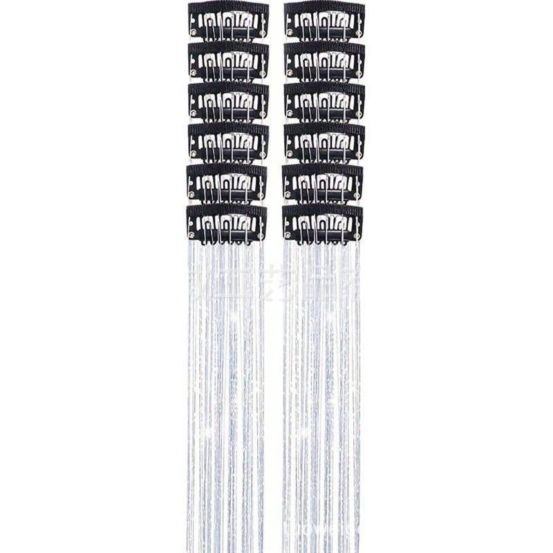 ウィッグ レディース レーザー 金糸入り エクステ ストレート ワンタッチ カラー メッシュ 高温耐熱 50cm