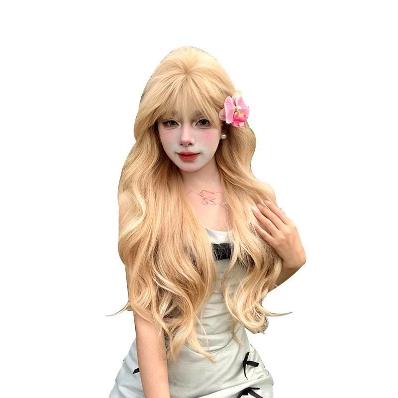 ウィッグ レディース 女性用 日常 ロング カール フルウィッグ 自然 金髪 前髪 アッシュ ハイトーン 普段使い