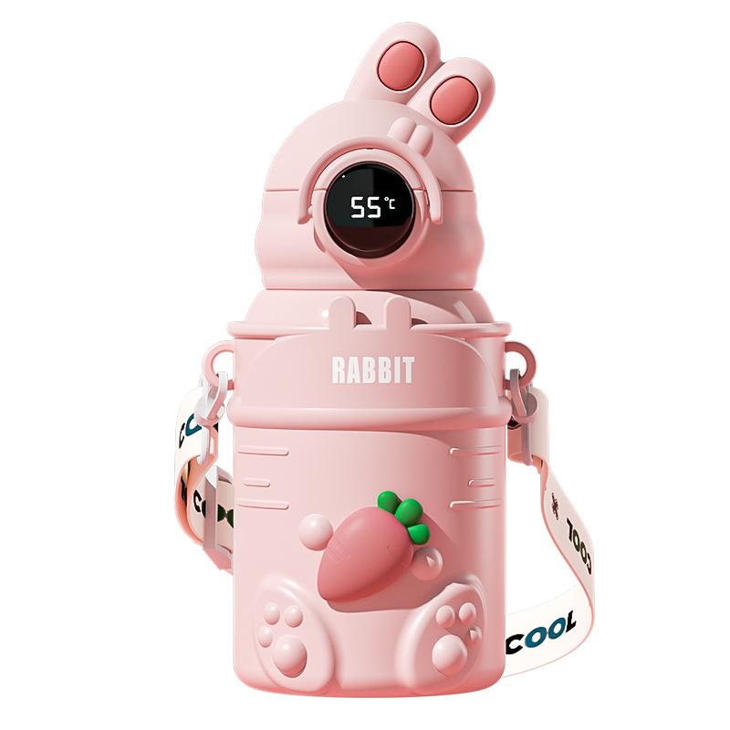 水筒 子供用 高颜值 ステンレス製 316 保温 保冷 ストロー付き ラビット 500ml ピンク ホワイト グリー..