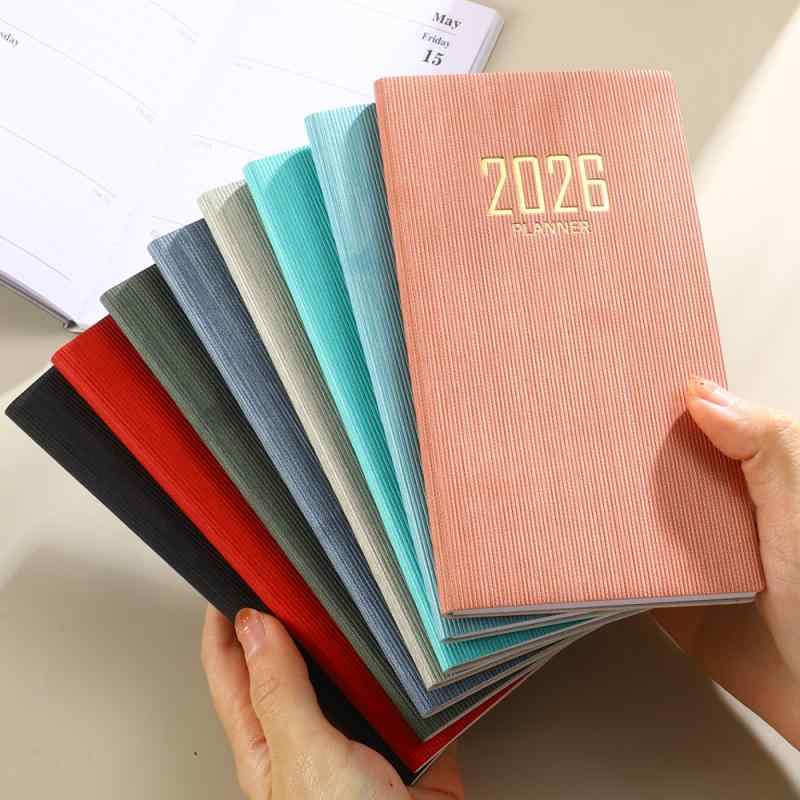 手帳 A6 2026年 ウィークリー レザー風 スケジュール帳 ビジネス オフィス 携帯 無地 ピンク ブラック ..