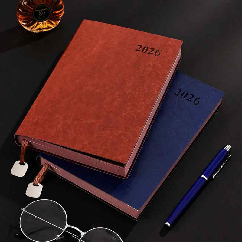 手帳 A5サイズ ビジネス オフィス スケジュール帳 道林紙 無線綴じ 300ページ以上 仿皮 ブラウン コー..