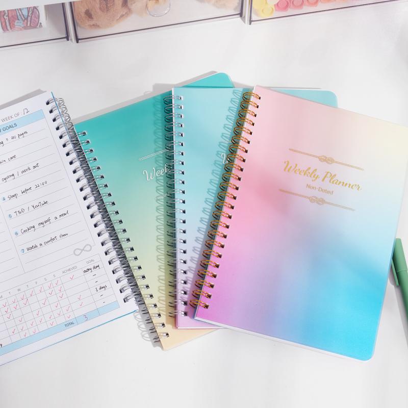 ノート レディース ウィークリープランナー ビジネス オフィス 会議 記録 メモ 自律 計画 薄荷緑 淡青..