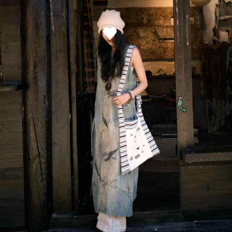 ワンピース レディース ノースリーブ 染め柄 ワイドレッグパンツ セットアップ OOTD 着こなし おしゃれ..