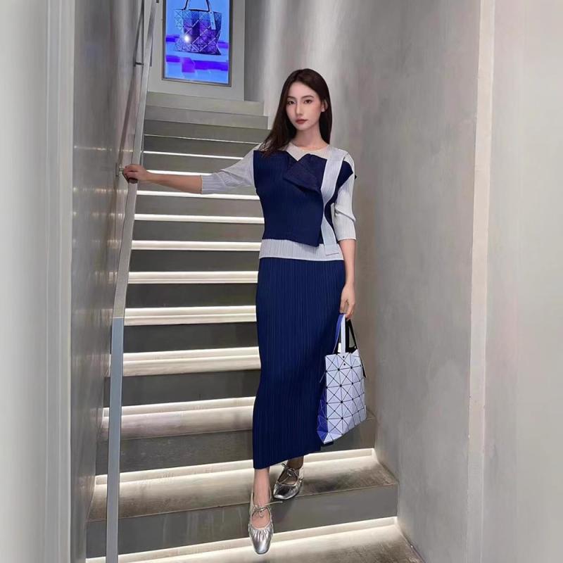 セットアップ レディース トップス ノースリーブ ギャザー スカート ポリエステル ブルー ホワイト ブラック オレンジ 膝丈 ミディ丈 通勤 オフィス カジュ...