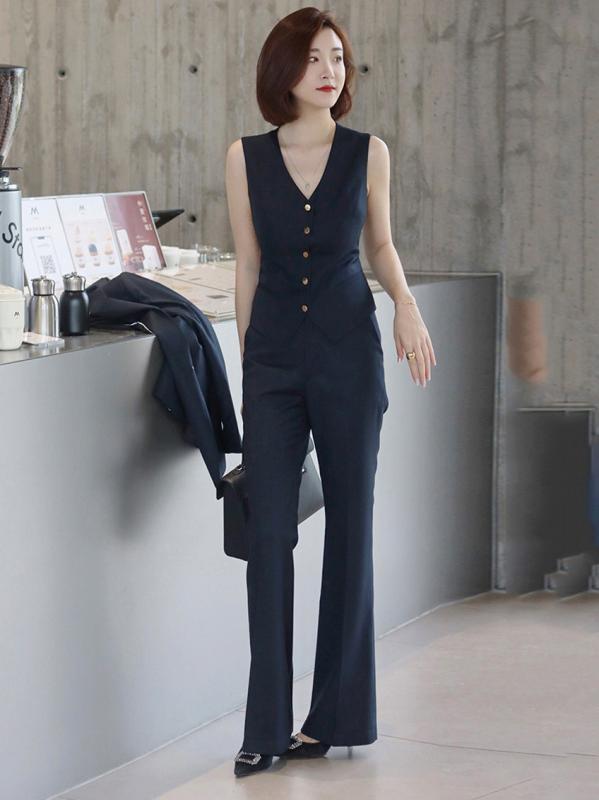 スーツ レディース 春秋物 ウール混紡 3点セット:テーラードジャケット ベスト フレアパンツ オフィス ビジネス フォーマル 通勤 面接 きれいめ 上品 エレ...