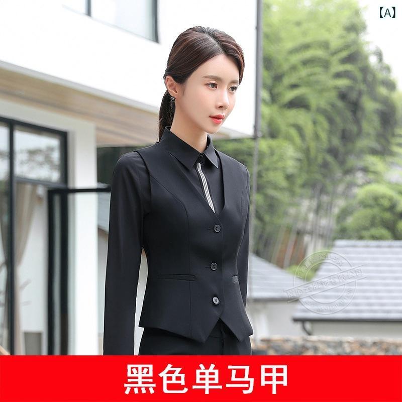 ベスト レディース スリムフィット ノースリーブ 2点セット ビジネス オフィス 通勤 ポリエステル ブラック グレー ブルー S M L XL XXL XXX...