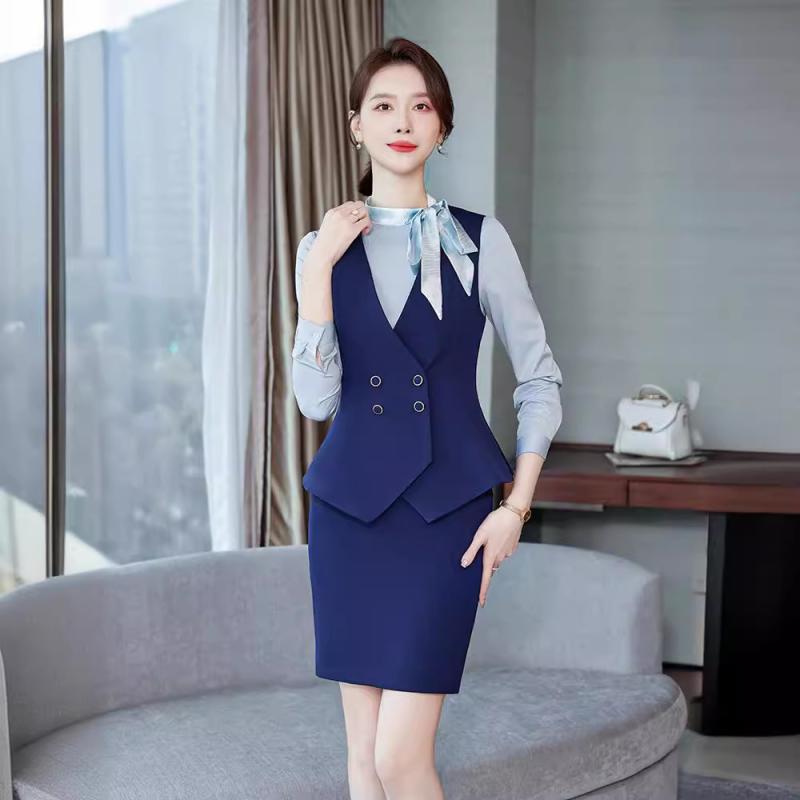 ベスト レディース スーツ セットアップ 高級感 ショート丈 スリム ビジネス ホテル 銀行 フォーマル オフィスウェア ベスト & スカート または パンツ ...