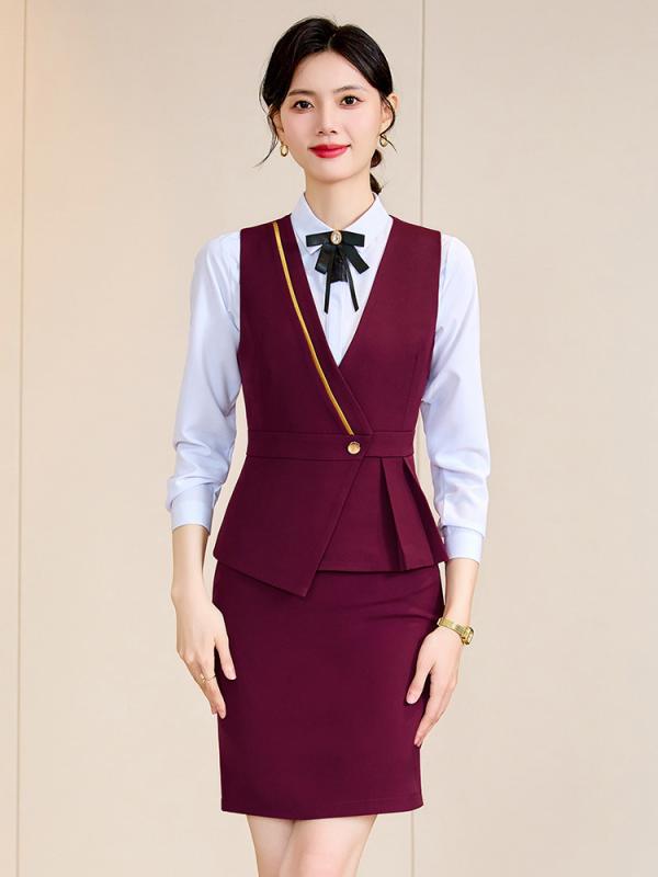 ベスト レディース 美容サロン 制服 エステ 受付 サービス業 ユニフォーム 事務服 オフィスウェア 3点..