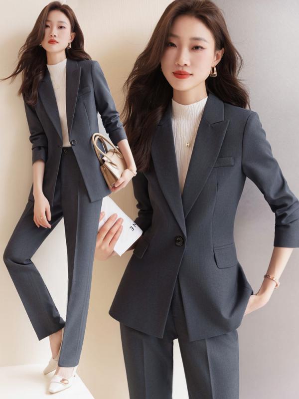 スーツ レディース 面接用 仕事着 オフィス フォーマル セットアップ テーラード ポリエステル 伸縮性 グレー 紺 黒 青 ビジネス 高級感