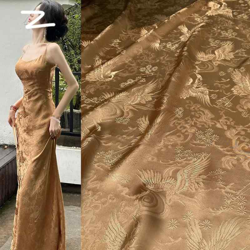 生地・布地 仙鹤 提花 シルク100% 中国風 新中国スタイル 吊りスカート ワンピース ベスト シャツ 服地..