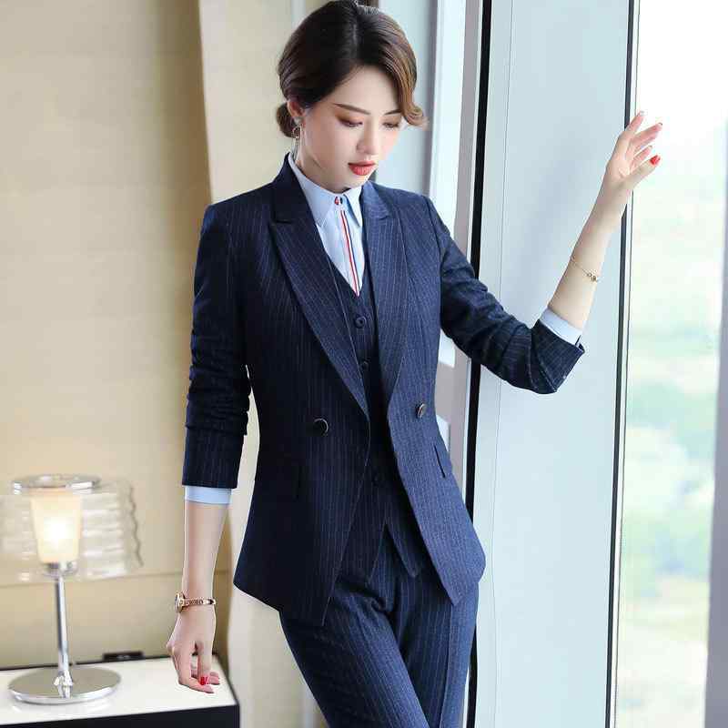 スーツ レディース 秋冬 長袖 ストライプ 面接 就活 オフィス フォーマル テーラード ポリエステル 伸縮性 ブラック系 ブルー系