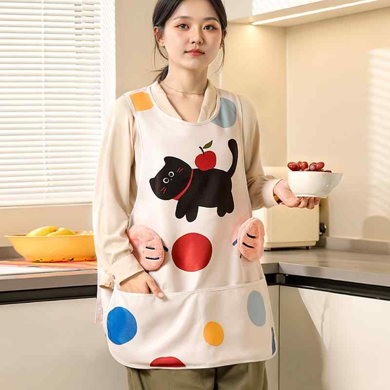 エプロン 男女兼用 防水 防油 料理用 家庭用 カフェ ワーク 仕事着 かわいい 小猫柄 腊肠犬柄