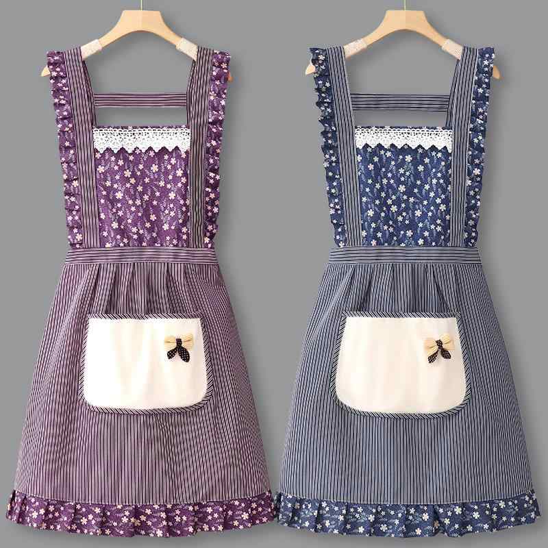 エプロン レディース 純綿 家庭用 料理用 カフェ 制服 かわいい プリンセス風 ワークウェア 袖カバー付き