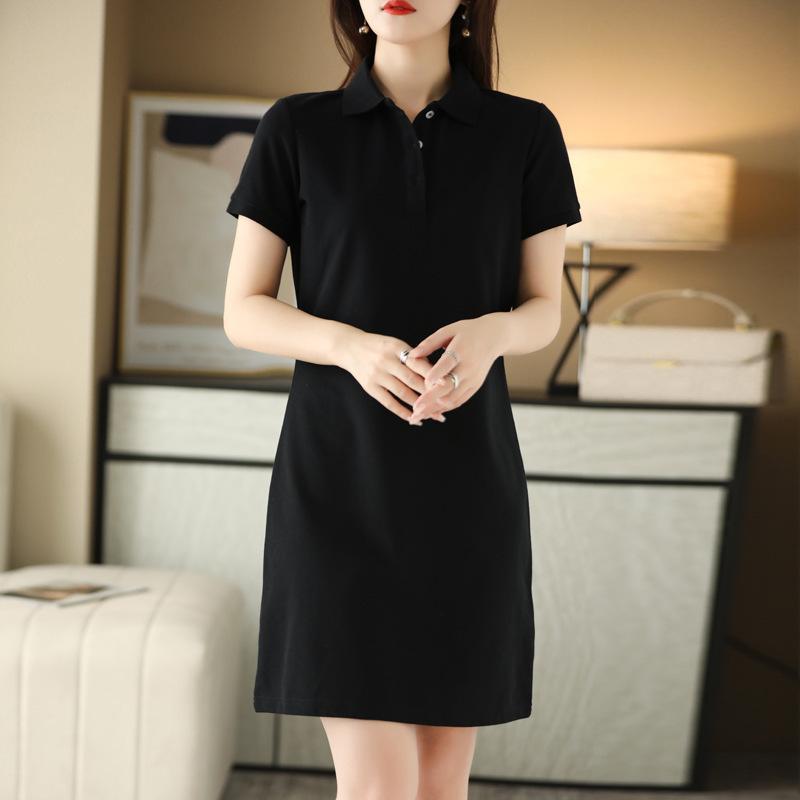 ワンピース レディース ポロワンピース 膝丈 Tシャツワンピース 半袖 コットン混紡 無地 カジュアル 日..