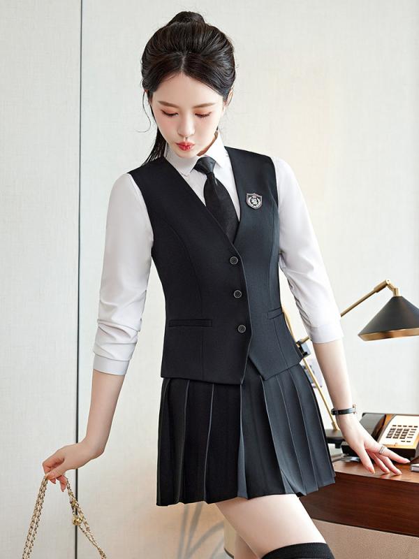 セットアップ レディース 春夏 ベスト プリーツスカート 幼稚園 教師 園服 研修機関 制服 ポリエステル..