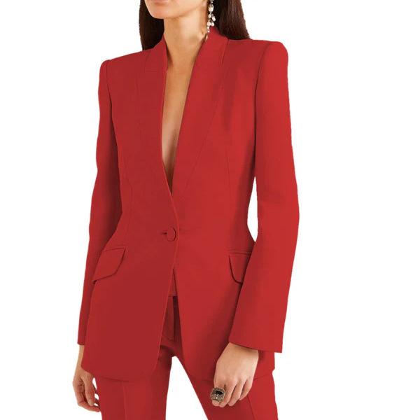 レディース スーツ 2点セット おしゃれ Vネック ミディアム丈 テーラードジャケット パンツ セットアッ..