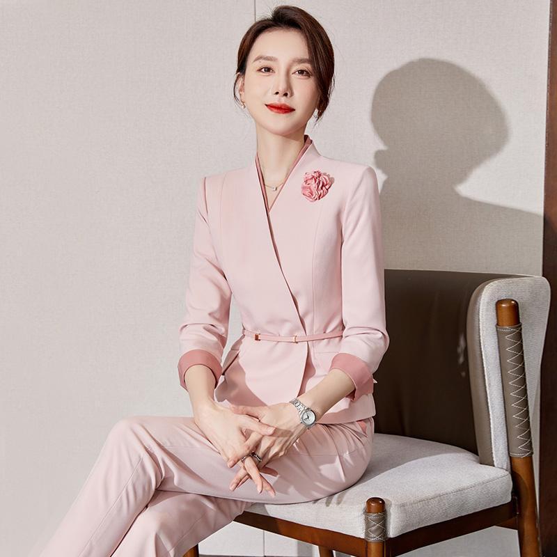 スーツ レディース ファッション オフィススタイル 美容院 ネイルサロン エステサロン 制服 春夏 長袖 7分袖 膝丈スカート パンツ ピン..