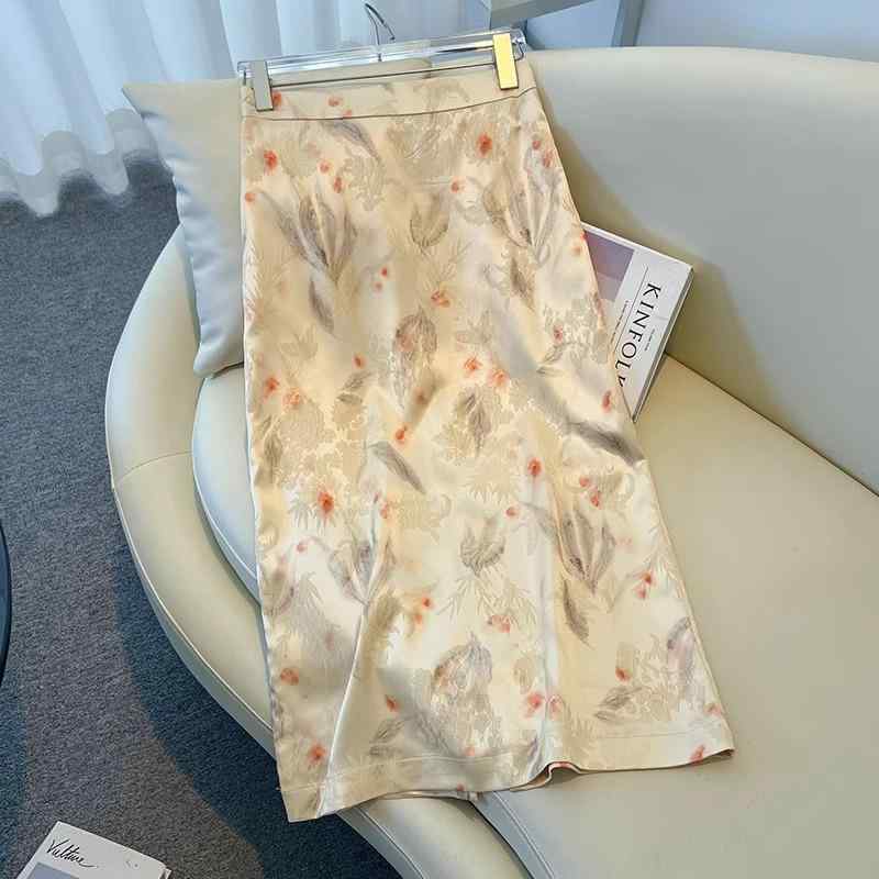 スカート レディース プリント柄 ミモレ丈 包臀スカート ポリエステル エレガント フェミニン お洒落 ..