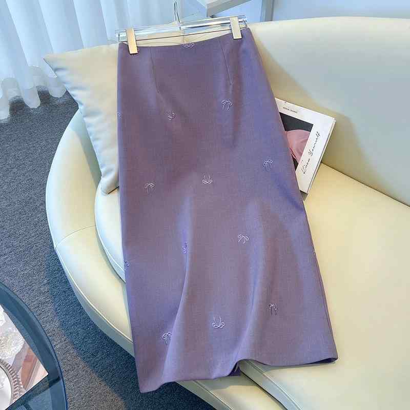 スカート レディース Aラインスカート ひざ丈 ミモレ丈 紫 パープル グレイ グレー ブラック 黒 無地 ..