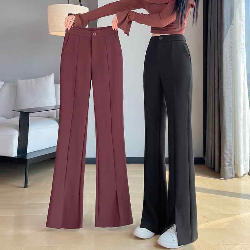 パンツ レディース 高見え 美脚 スラックス 春夏 秋冬 ハイウエスト 伸縮性 ポケット付き 微フレアパン..