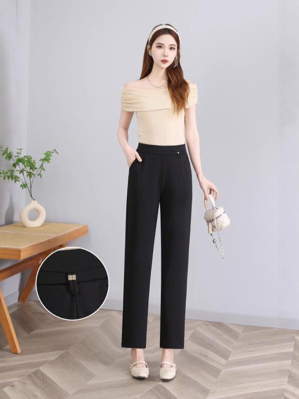 パンツ レディース ストレートパンツ 9分丈 きれいめ ストレッチ ゆったり 大きめサイズ ウエストゴム ..