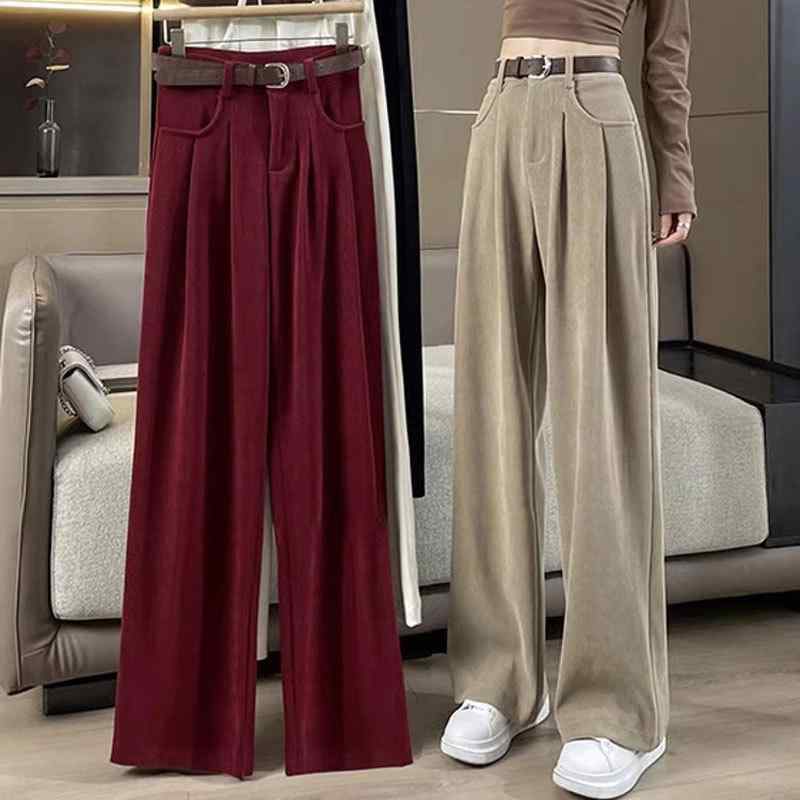 パンツ レディース 秋冬 高見え ポリエステル ゆったり ストレート ズボン ワイドレッグ カジュアル き..