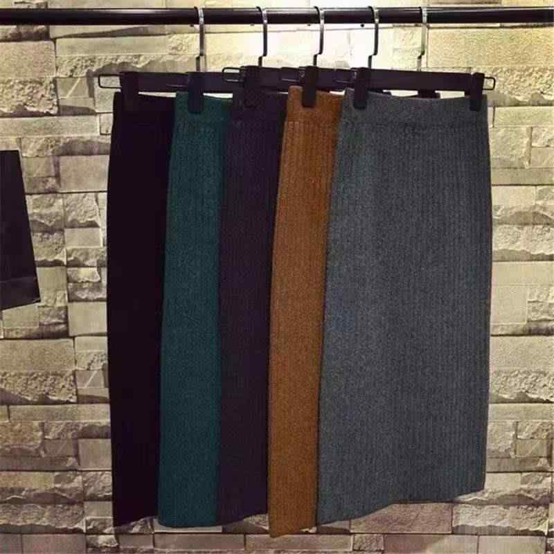 スカート レディース 秋冬 ニットスカート ミモレ丈 スリット タイトスカート ペンシルスカート 無地 ..