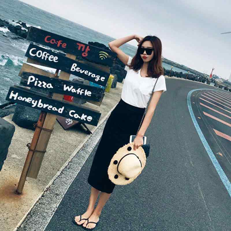 スカート レディース 春秋 ニット 毛糸 包臀 タイト ミディアム丈 ハイウエスト 黒 ブラック 無地 切り..