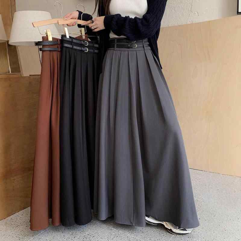 スカート レディース 秋冬 高見え ロング Aライン ウエストマーク ポリエステル ゆったり 体型カバー ..