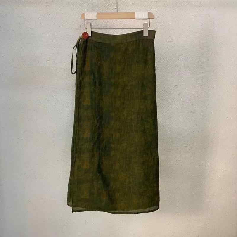 スカート レディース 春夏 リネン 麻 Aライン 高腰 ミモレ丈 レトロ プリント エレガント 上品 きれい..