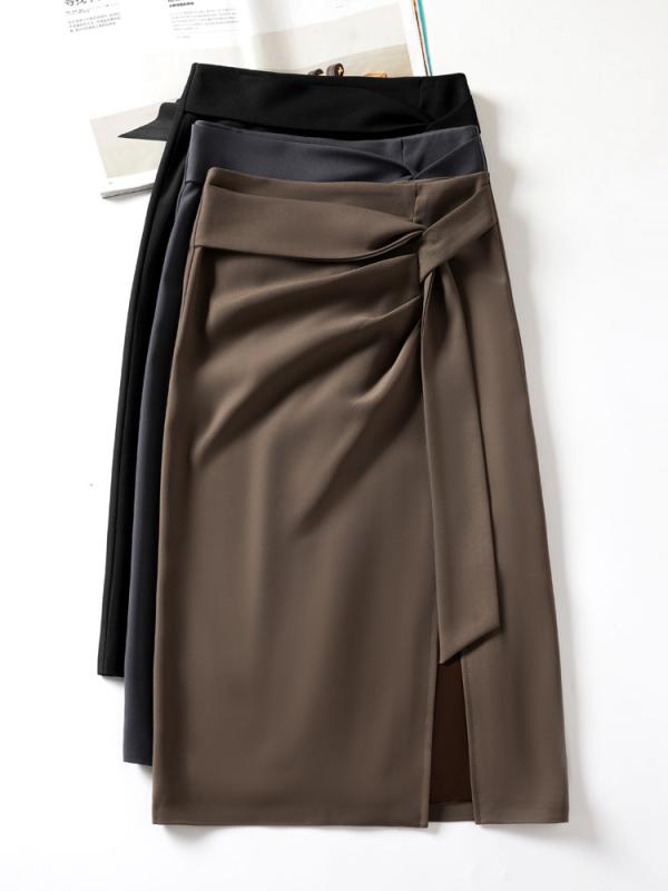 スカート レディース 春秋 高見え Aラインスカート ミモレ丈 スリット入り ウエストゴム 体型カバー ゆ..