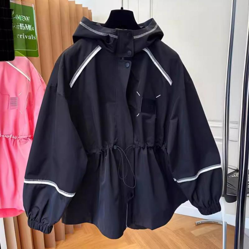 アウター レディース フード付きジャケット 配色ステッチ ジャンパー ブルゾン ゆったり ポリエステル ..