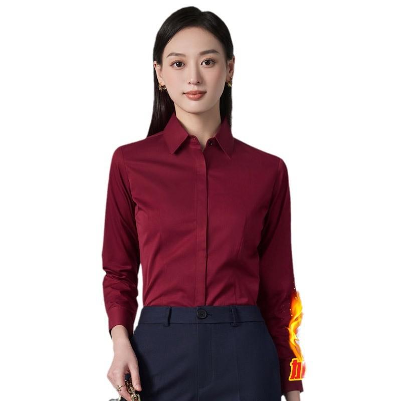 シャツ レディース 長袖 秋冬 加絨 裏起毛 暖か あったか オフィス 仕事着 通勤着 フォーマル ブラウス..