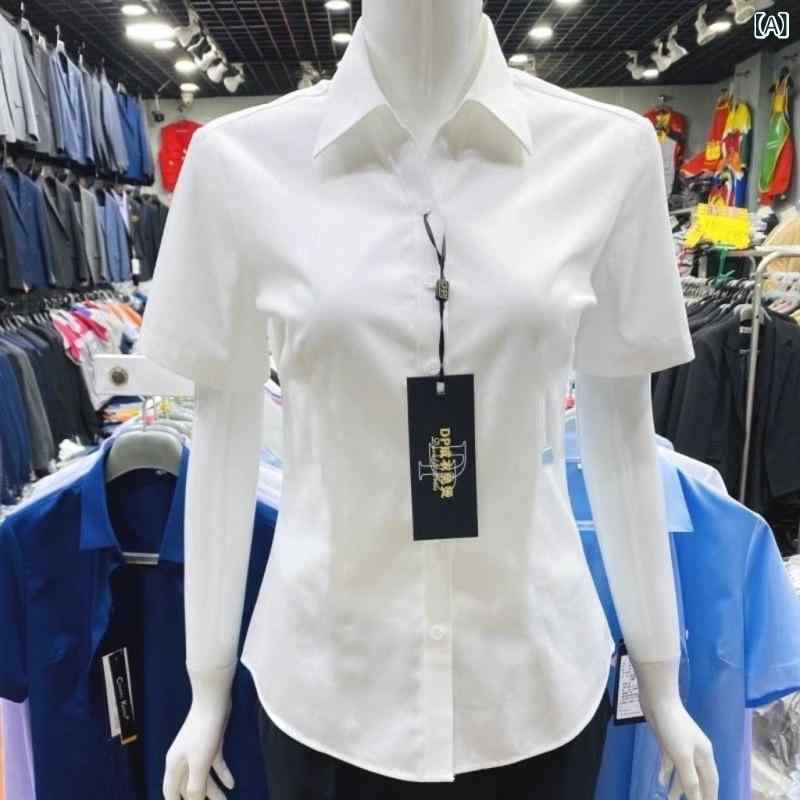 シャツ レディース 半袖 春夏 長袖 ブラウス オフィス 仕事着 韓国風 OL 白 青 黒 接触冷感