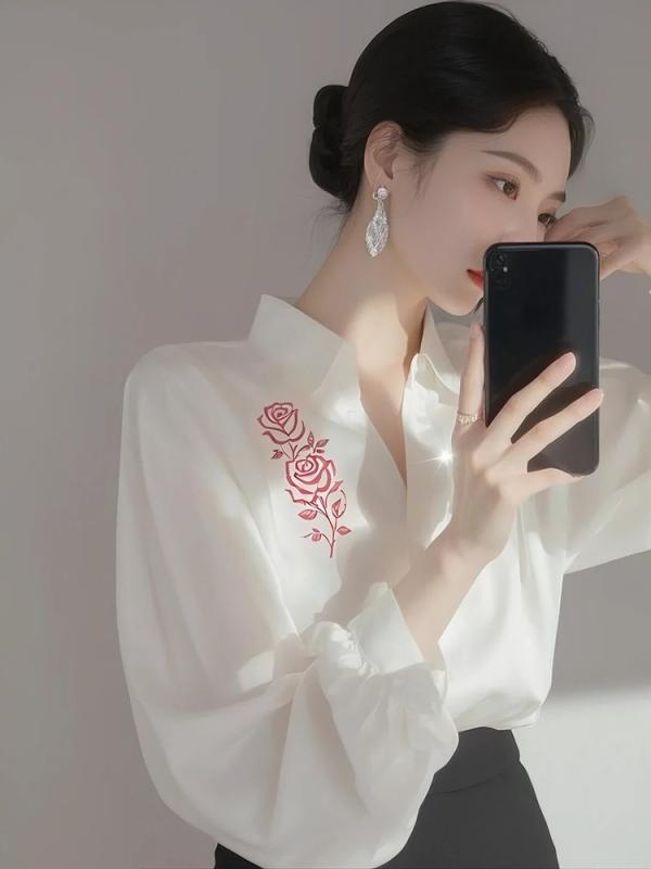 シャツ レディース 春夏 オフィス カジュアル 長袖 花柄 プリント トップス ランタンスリーブ 接触冷感..