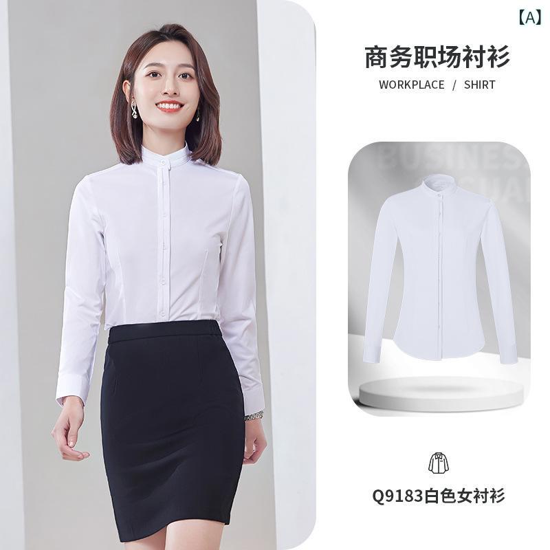シャツ レディース メンズ オフィス 長袖 竹繊維 仕事着 白シャツ ブラウス トップス 無地 スリム 立襟..