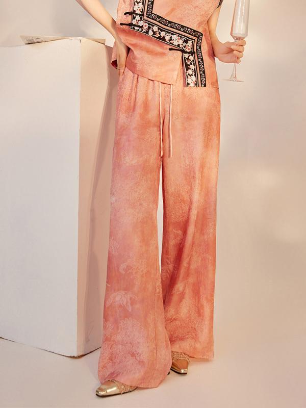 パンツ レディース 中国風 ワイドレッグパンツ 再生繊維 高ウエスト ストレートパンツ ルーズ 薄手 ピ..