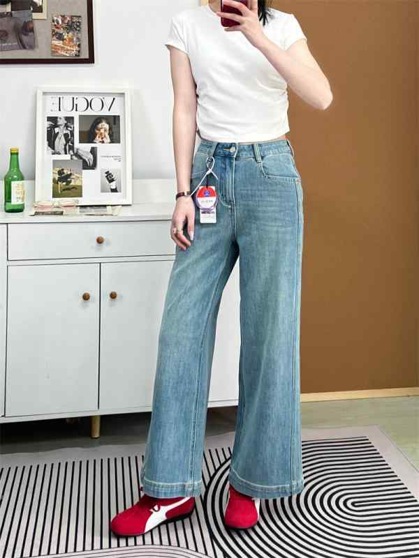 ジーンズ レディース 小柄 高身長 ワイドパンツ デニム ジーパン ハイウエスト ストレート 伸縮性 ゆったり 普段使い リラックス かわ..