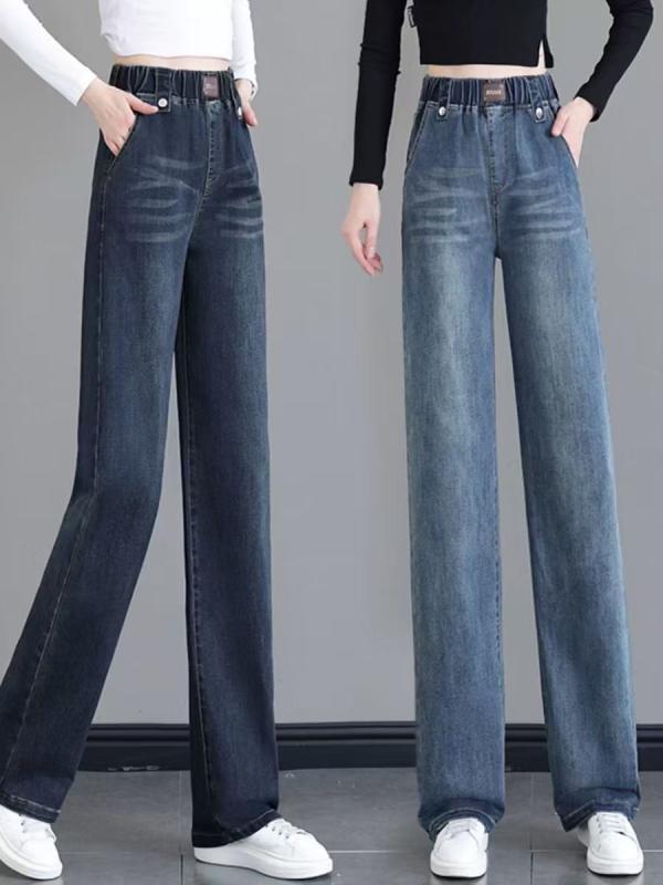 ジーンズ レディース 春物 ハイウエスト ストレート デニムパンツ ワイドレッグ カジュアル ゆったり ..