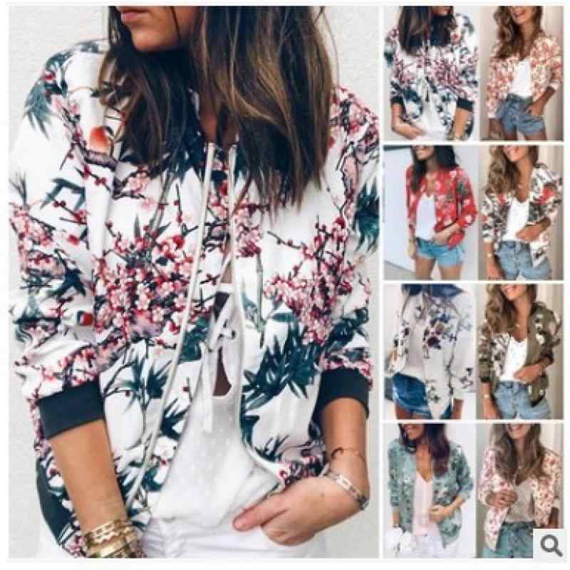 ジャケット レディース 春秋 ファッション プリント ジップアップ 長袖 アウター 婦人服 S M L XL 2XL ..