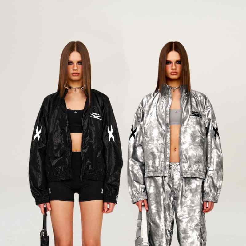 ジャケット レディース バイク 春夏 ブルゾン ジャンパー アウター 迷彩柄 銀色 黒色 ナイロン ゆった..