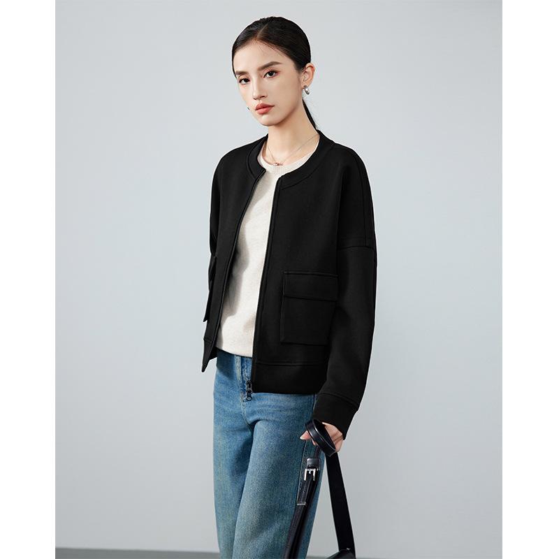 ジャケット レディース 長袖 無地 ショート丈 ブルゾン 野球服風 秋冬 アウター 綿 ポリエステル ブラ..